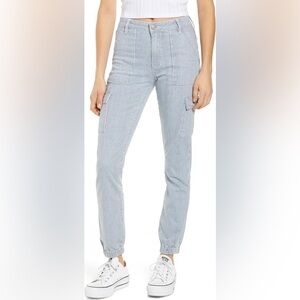 Prosperity Denim Stripe High Waist Conductor Cargo Pants blue